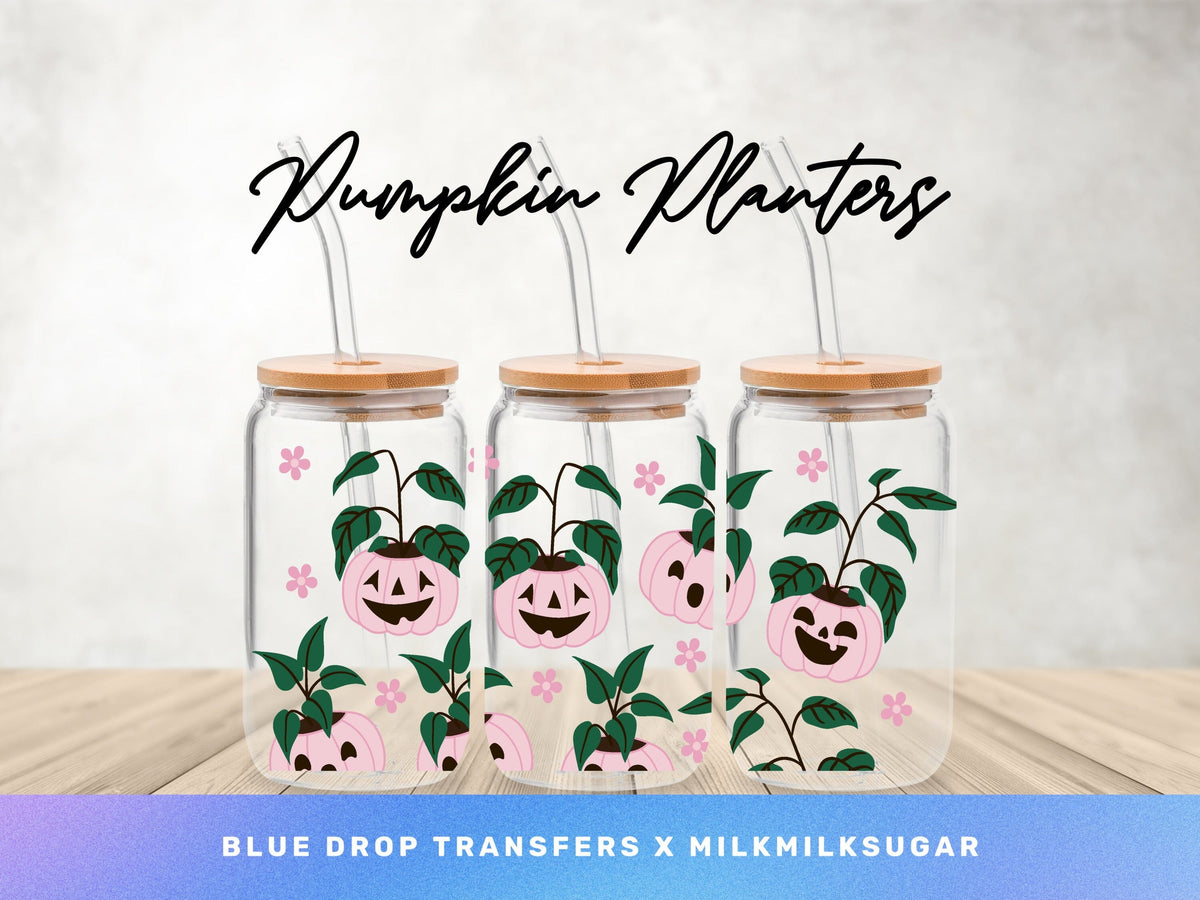 MilkMilkSugar X BDT Pumpkin Planters UV DTF Cup Wrap Blue Drop Transfers 