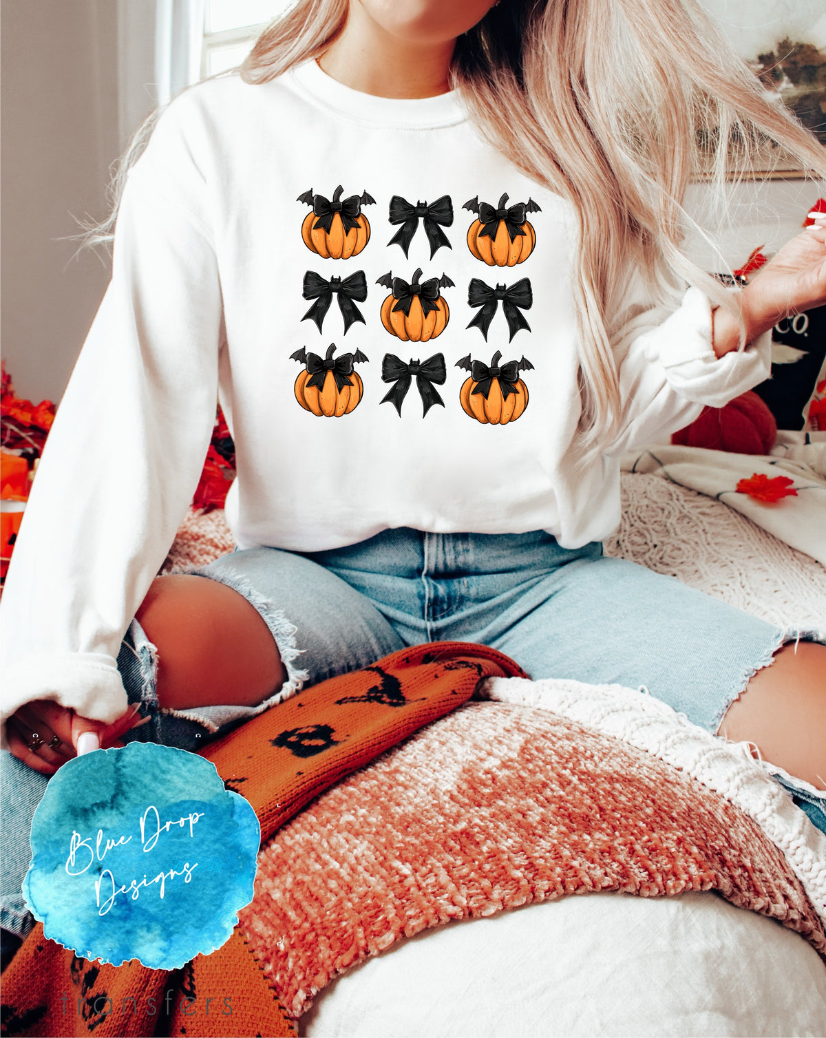 Black Coquettes and Pumpkins Full Color Heat Transfer