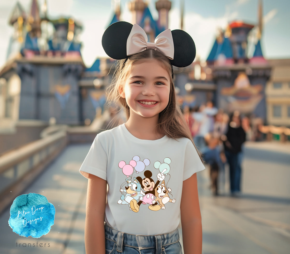 Blue Sisters and Mouse Full Colour Heat Transfer