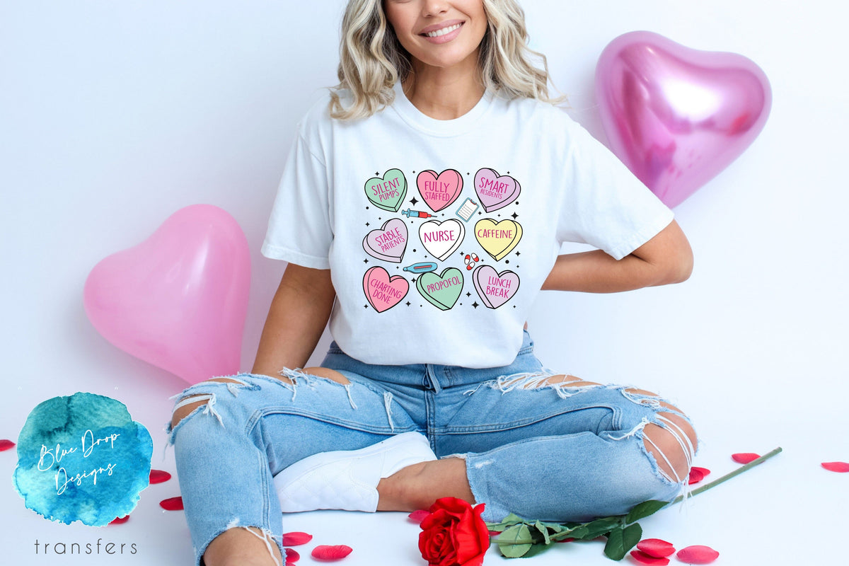 Nursing Candy Hearts Full Colour Transfer – Blue Drop Transfers