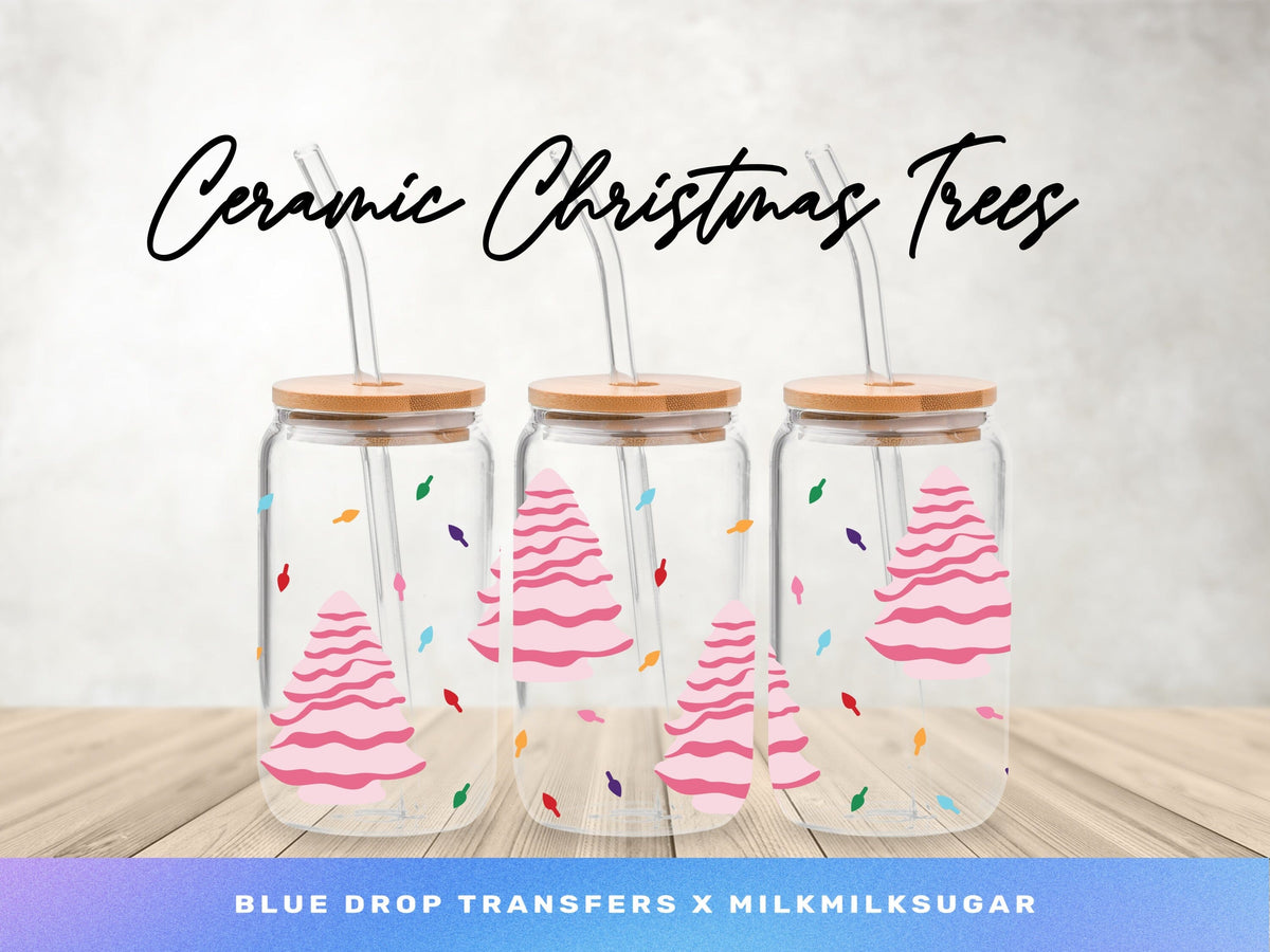 MilkMilkSugar X BDT Ceramic Christmas Trees UV DTF Cup Wrap Blue Drop Transfers 