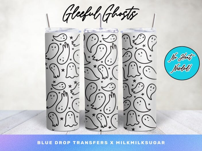 MilkMilkSugar X BDT Gleeful Ghosts UV DTF Cup Wrap Blue Drop Transfers 