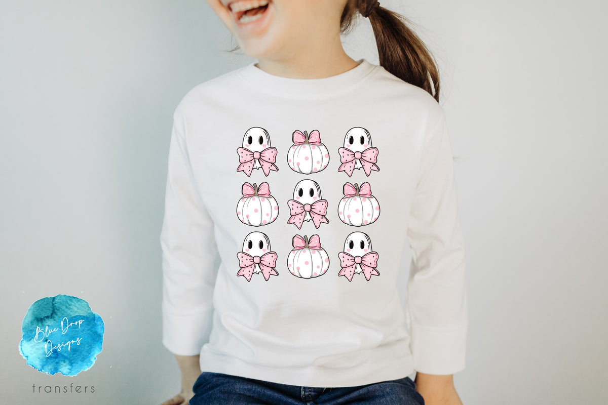 Pink Pumpkin Ghosts Full Color Heat Transfer