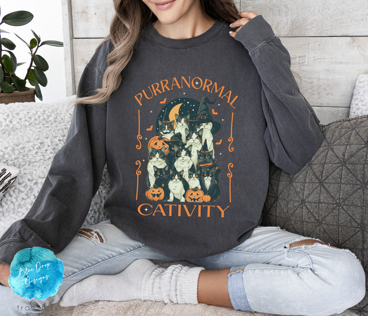 Purranormal Cat Halloween Full Color Heat Transfer