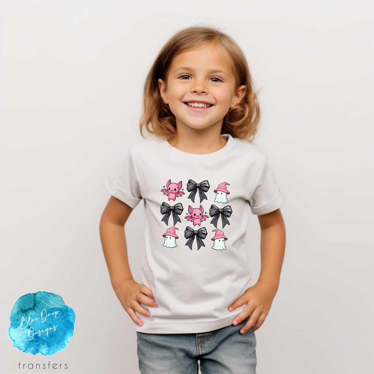 Pink and Black Halloween Full Color Heat Transfer