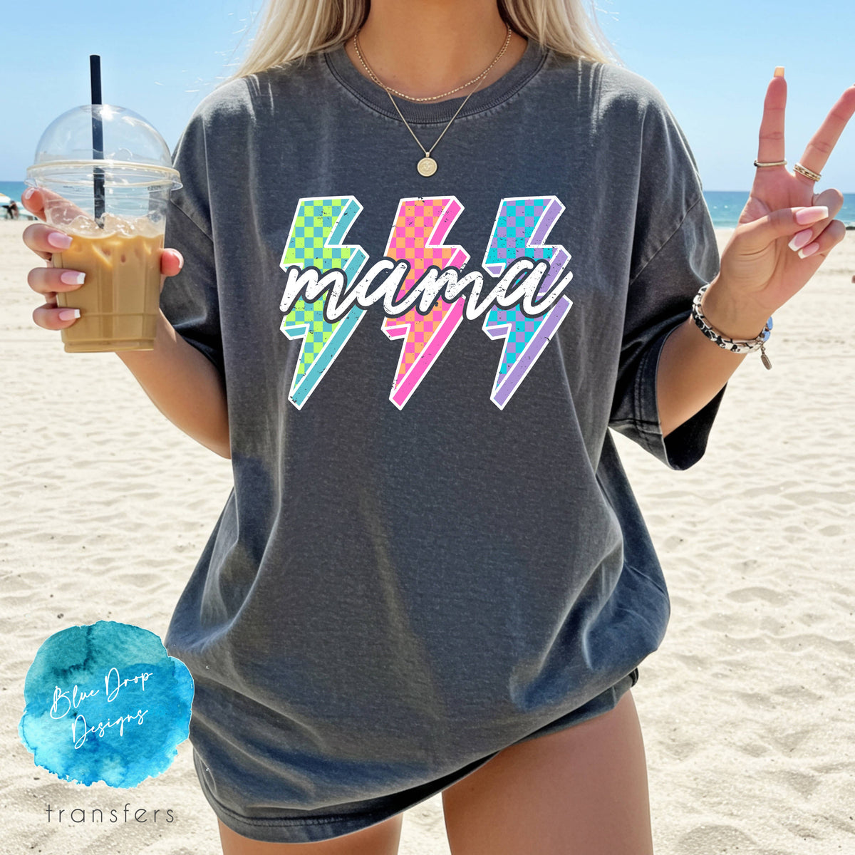 Mama Summer Bolts Full Colour Heat Transfer