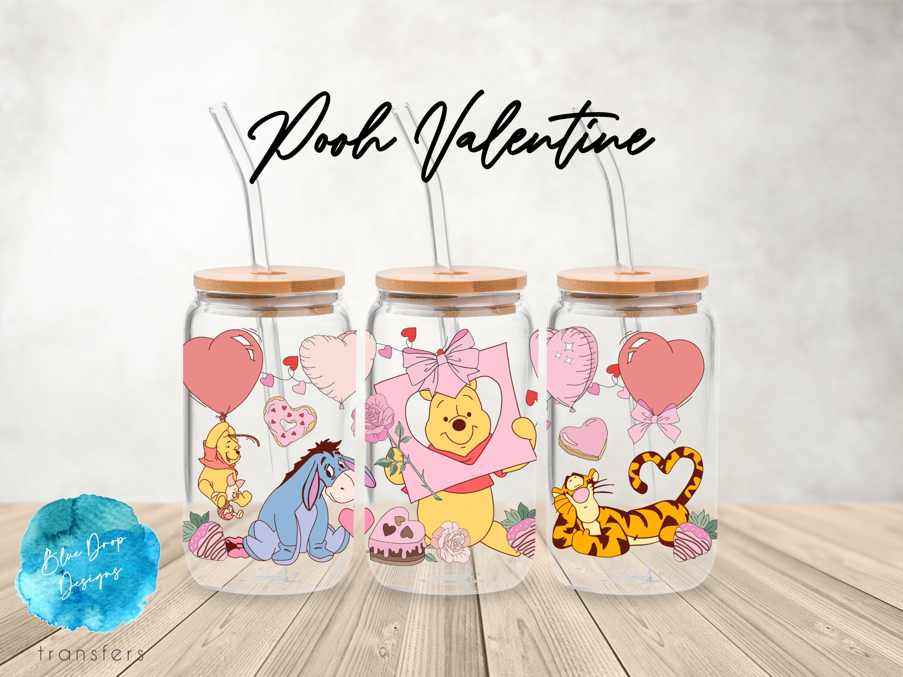 Pooh Valentine UV DTF Cup Wrap