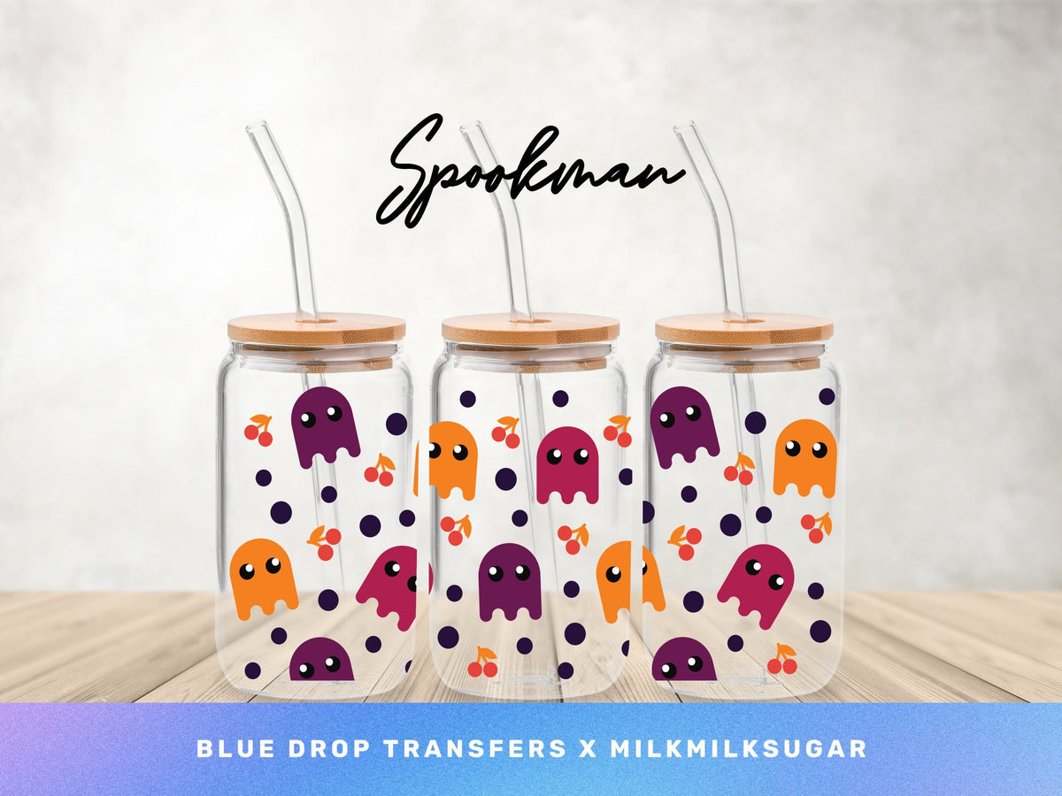 MilkMilkSugar X BDT Spookman UV DTF Cup Wrap Blue Drop Transfers 