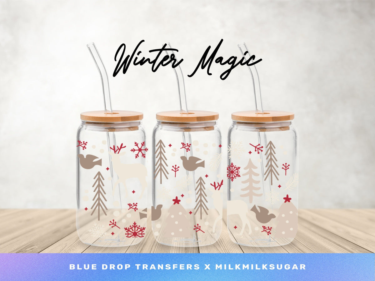 MilkMilkSugar X BDT Winter Magic UV DTF Cup Wrap Blue Drop Transfers 