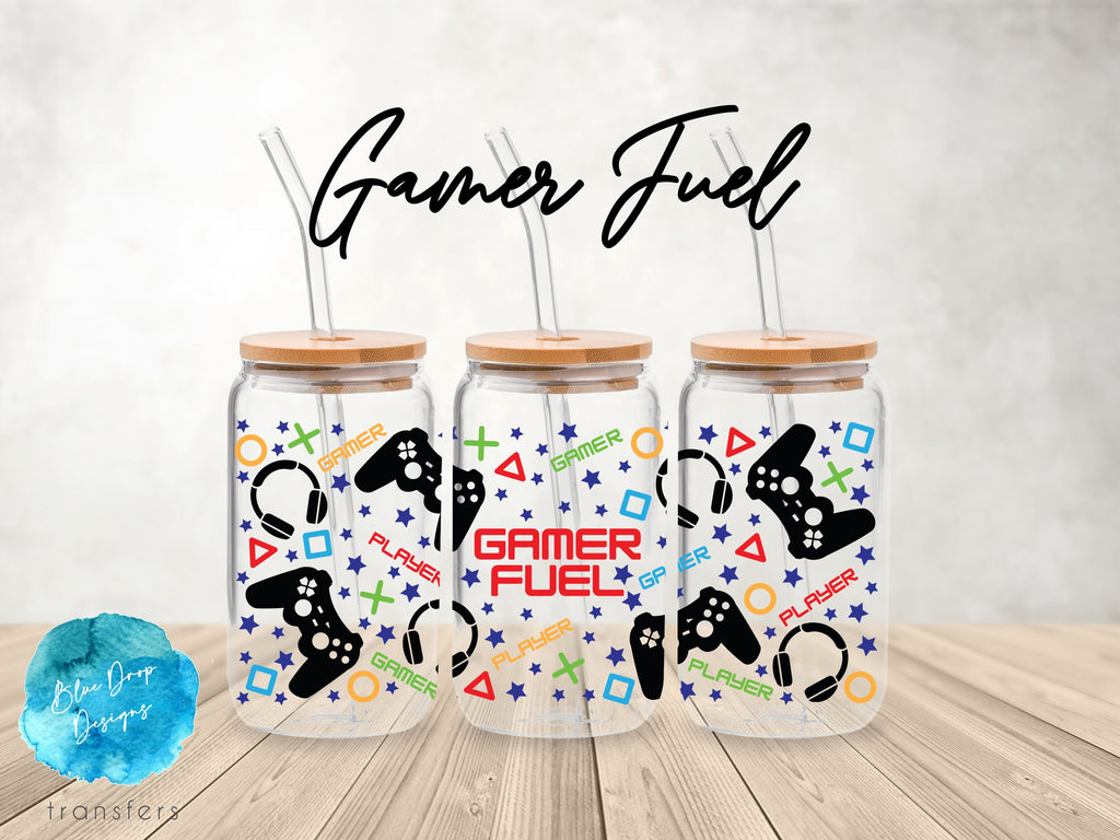 Gamer Fuel UV DTF Cup Wrap – Blue Drop Transfers