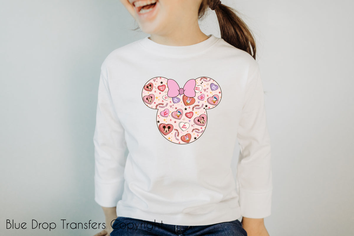 Minnie Valentines Hearts Full Colour Transfer Direct to Film Colour Transfer Blue Drop Designs 