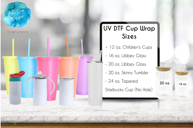 Bali Libbey UV DTF Cup Wrap Blue Drop Transfers 